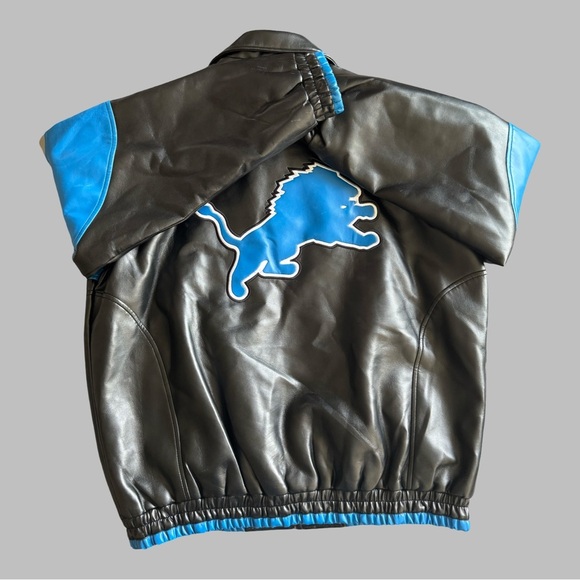 DETROIT LIONS Men’s Faux Leather Bomber Jacket - Picture 2 of 13